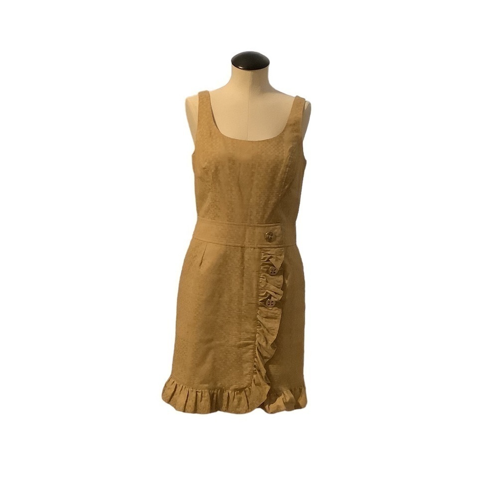 TAYLOR Gold Brocade Ruffle Sleeveless Sheath Dress Size 4